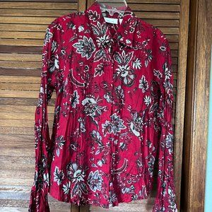 Liz & Co women's long sleeve red floral patterned blouse-Medium
